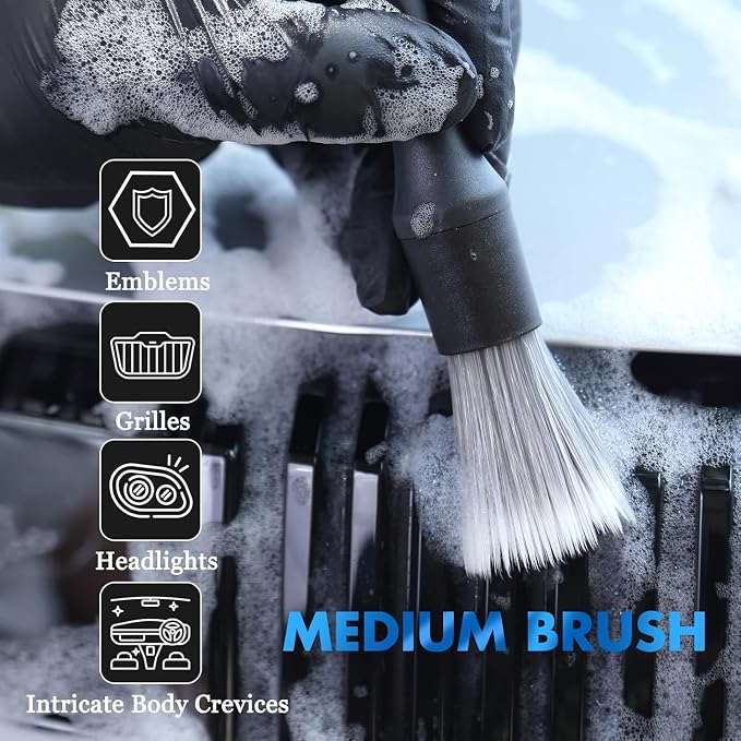 3PCS Car Detailing Brush Set - Interior or Exterior Car Cleaning Brush, [Durable Bristles] Ultra Soft Boars Hair Car Detailing Brushes, Auto Detail Brushes for Air Vent, Leather Seat, Wheels, Emblems