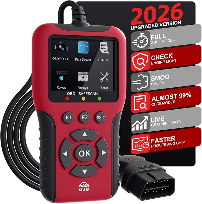 2026 Enhanced Universal OBD2 Scanner, Check Engine Code Reader - 65000+ Fault Codes, Live Data, I/M Readiness, Battery Voltage Check, Read & Clear Error Codes for All OBDII Protocol Car 1996+(Red)