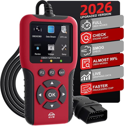 2026 Enhanced Universal OBD2 Scanner, Check Engine Code Reader - 65000+ Fault Codes, Live Data, I/M Readiness, Battery Voltage Check, Read & Clear Error Codes for All OBDII Protocol Car 1996+(Red)