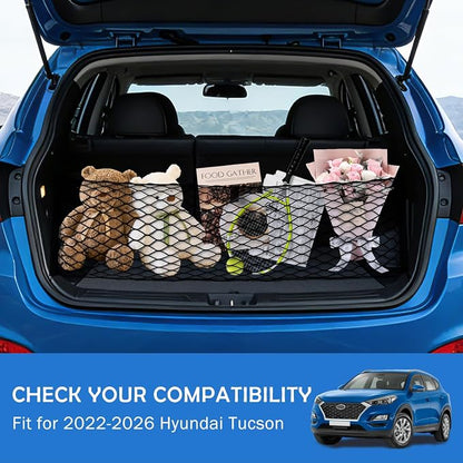 Envelope Style Cargo Net for Hyundai Tucson 2026 2025-2022 Accessories, Rear Trunk SUV Mesh Cargo Net, Upgraded 5mm Bungee & Double-Layer Nylon Storage Tailgate Netting Grocery&Tools Holder Organizer