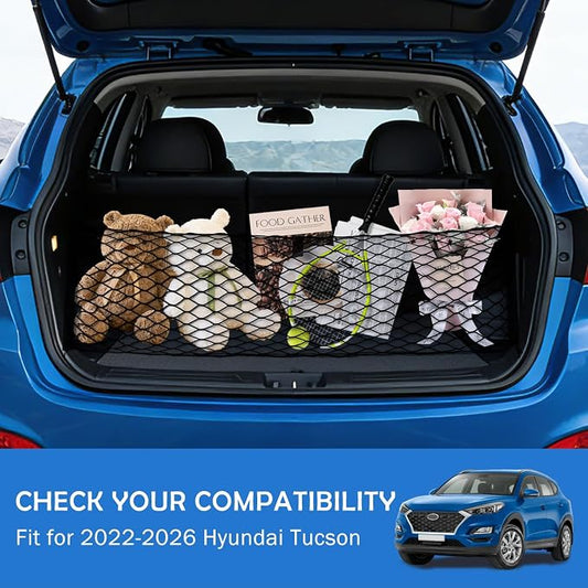 Envelope Style Cargo Net for Hyundai Tucson 2026 2025-2022 Accessories, Rear Trunk SUV Mesh Cargo Net, Upgraded 5mm Bungee & Double-Layer Nylon Storage Tailgate Netting Grocery&Tools Holder Organizer