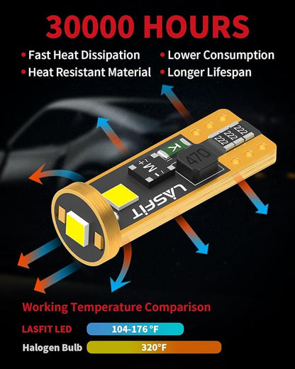 LASFIT 194 168 T10 2825 W5W LED Bulb Canbus Error Free, Non-Polarity 400LM Extremely Bright for Side Marker Map Doors, 12-24V, Amber Yellow, Pack of 2