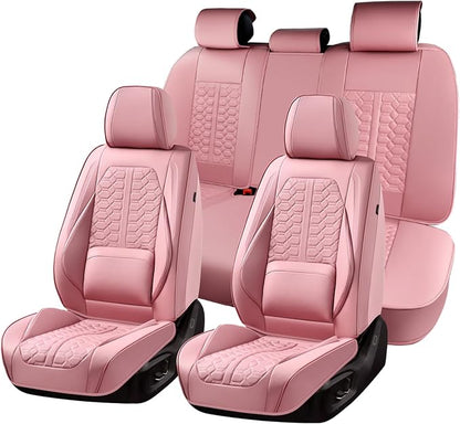 Huidasource Pink Car Seat Covers Full Set, Car Seat Covers Front and Rear Seat, Full Coverage Waterproof Leather Car Seat Cushion Cover Protector Universal Fit for Most Cars SUV Trucks