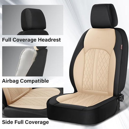 Coverado Universal Leather Seat Covers Full Set for 5 Seats – Waterproof, Durable All-Weather Protector for SUV, Pickup Truck, Sedan, Black&Beige