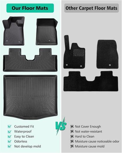 for Mustang Mach E Floor Mats & Cargo Liner 2021–2026, Custom Fit All Weather TPE Car Mats for Mach E Accessories, 1st & 2nd Row Heavy-Duty Black Floor Liners for Ford Mustang Mach-E by DiffCar