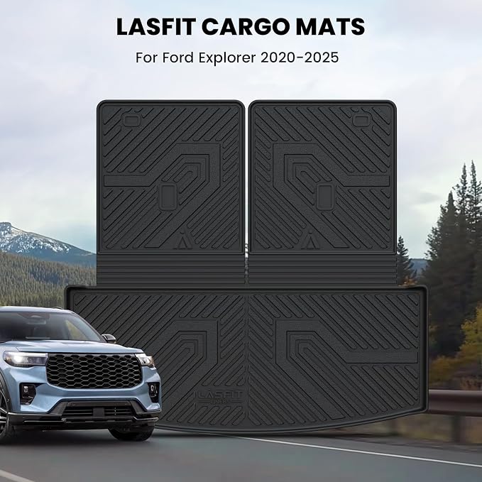 LASFIT Cargo Mat for Ford Explorer 2020-2025 2026 Trunk & Backrest Liner, Custom Fit All Weather Protector Split Design Easy Installation Trunk with Seatback Mat Accessories, 1pc Black
