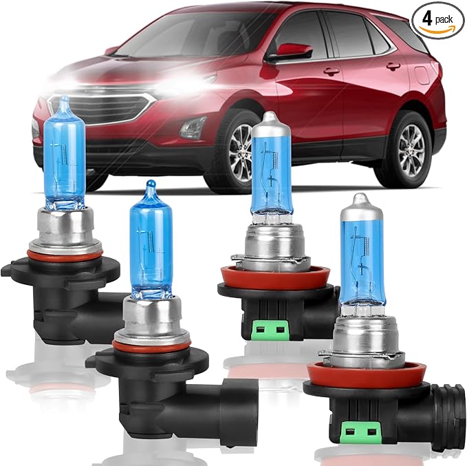 Fit for Chevy Equinox 2010-2017 High Performance Halogen Headlight Bulbs,9005 High Beam+H11 Low Beam Headlamp Replacement Bulbs Kit,Pack of 4