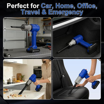 Vinid Handheld Car Vacuum Cleaner, 12000Pa Cordless Wet/Dry Vacuum & Air Blower, with Safety Hammer & Seatbelt Cutter, 80W 6000mAh Battery, HEPA Filter, Type-C Charging for Car Home Emergency, Blue
