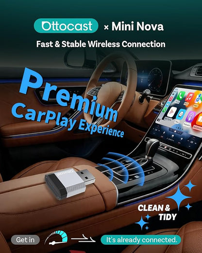 Ottocast Mini Nova (2026 Version) Wireless CarPlay Adapter, Plug & Play Dongle for iPhone & Android, 5s Auto Connect, Aluminum Alloy Shell, Better Heat Dissipation,Low-Latency,Steering-Wheel Ready