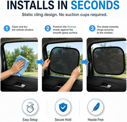 2-Pack Car Window Shades by Enovoe - 19" x 12" in Side Window Cover for SUVs, Sedans, and Trucks - Protects Baby from UV Rays and Glare - Cling Design for Easy Use - Plain