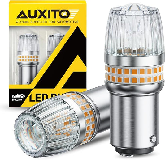 AUXITO Latest 1157 LED Bulbs Amber Yellow Turn Signal Lights, 700% Brighter 2057 2357 7528 BAY15D LED Bulbs with Projector for Turn Signal Parking Tail Brake Blinker DRL Marker Lights, Pack of 2