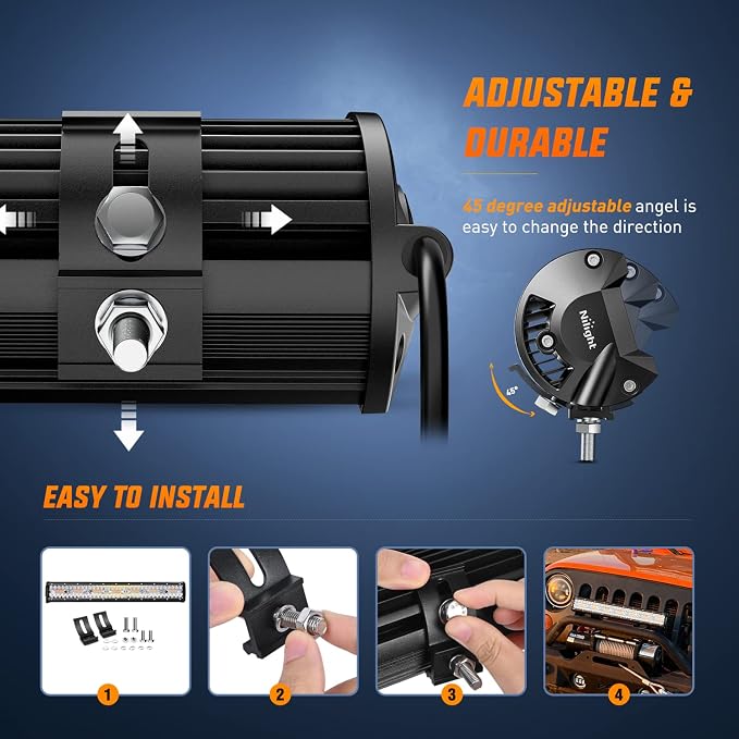 Nilight 20Inch 420W LED Light Bar Spot Flood Amber White Strobe 6 Modes with Memory Function Off-Road Truck Car ATV SUV Cabin Boat with 16AWG Wiring Harness Kit-1 Lead