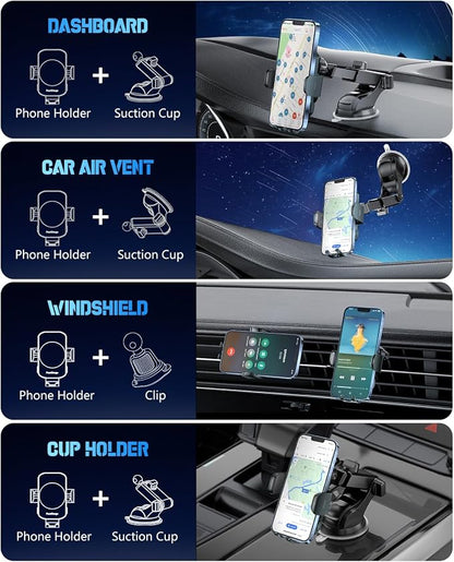 3-in-1 Wireless Car Charger Mount, 15W Fast Charging Auto-Clamping Phone Holder for iPhone 17 16 15 14, Samsung Galaxy S24 S23, Dashboard, Vent & Windshield Car Mount(Forest Green)