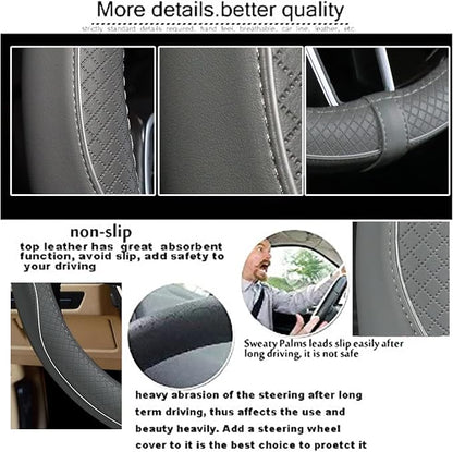 Car Steering Wheel Cover, Anti-Slip, Safety, Soft, Breathable, Heavy Duty, Thick, Full Surround, Sports Style (Gray)