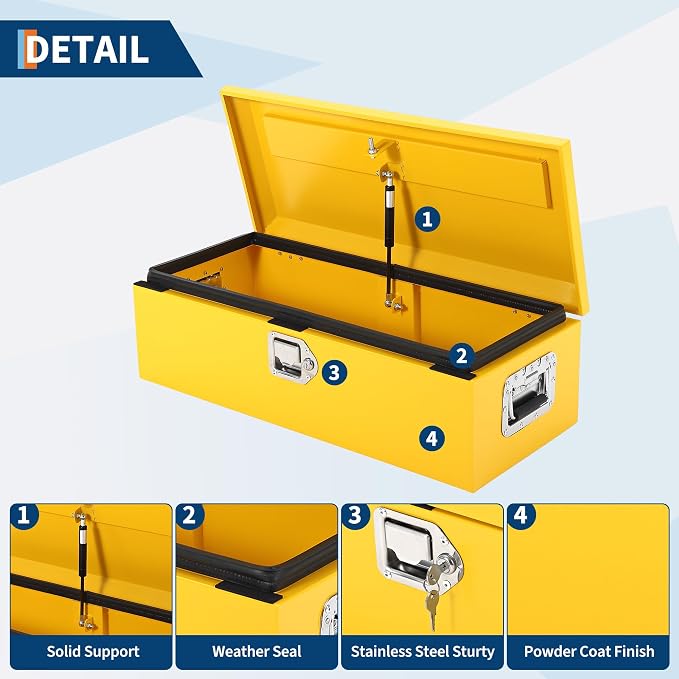 Garvee Black Steel Truck Bed Tool Box, Diamond Plate Tool Box with Side Handle and Lock Keys, Storage Toolbox Chest Box Organizer for Pickup, Truck Bed, RV, Trailer