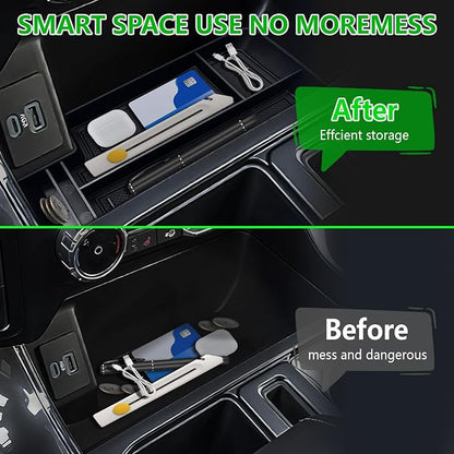 Lower Center Console Tray fit for F150 2021-2025 / Lightning XLT 2022-2024 with Rubber Liners Keep Clean and Organized Bottom Center Console Organizer fit Open Pocket in Front of the Shifter|Upgrade|