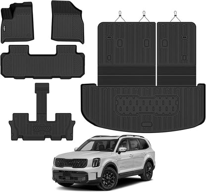 Floor Mats for Kia Telluride 2020-2025, Trunk Mat with Backrest Mat All Weather TPE Protector for Kia Telluride Accessories Floor Liner