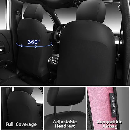 CAR PASS Memory 3D Foam Car Seat Covers Full Set, Breathable Mesh Thick Seat Covers for Car, Pink Metal Film Leather Seat Covers, Universal Automotive Comfort for SUVs Trucks, Black Pink