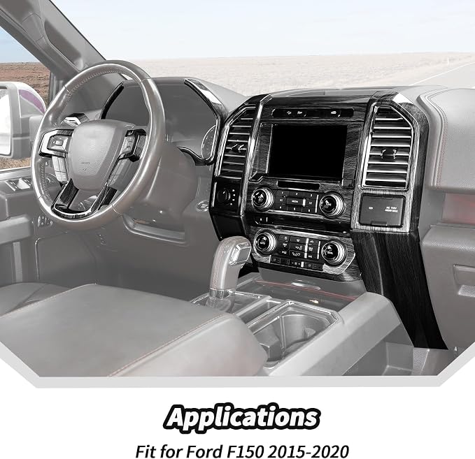 JeCar 16pcs Black Wood Grain Interior Trim Kit for 2015-2020 Ford F150 Interior Accessories