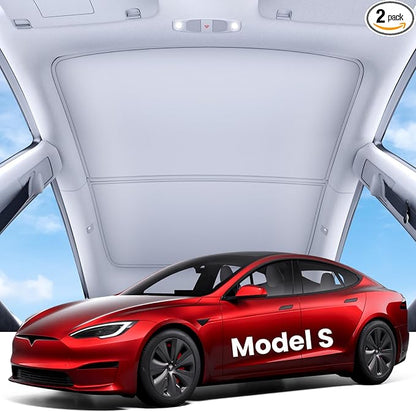 REEVAA 2026 Upgraded Tesla Model S Sunshade Roof [No Gaps, No-Sagging] Model S Accessories Heat Insulation Foldable Glass Sunroof Cover for Model S 2022-2026, 2PCS, Gray