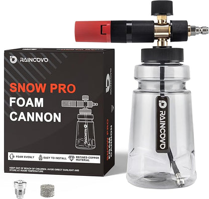Raincovo Foam Cannon Wide Mouth for Pressure Washer, Thick Snow Foam Lance for Car Wash, Adjustable Soap Cannon with 1/4 Inch Quick Connector, Additional 1.1mm Orifice Nozzle