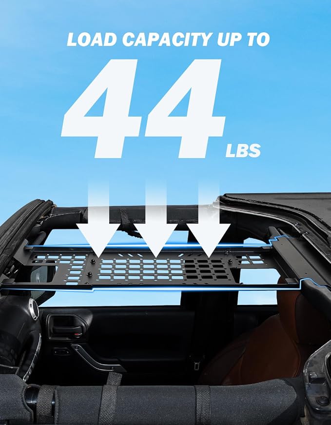 JOYTUTUS Overhead Molle Panel Compatible with Wrangler JK 2007-2018 (Only for Hard Top), Wrangler Cargo Roof Rack Storage, No Drilling