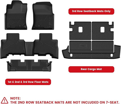 LASFIT Floor Mats&Cargo&Seatback Mats for Toyota 4Runner 2013-2024 (Only Fit 7 Seats), All Weather TPE Mats Custom Fit Floor Liners for 5th Gen 4Runner 1st & 2nd Row Full Set Car Mats and Cargo Liner