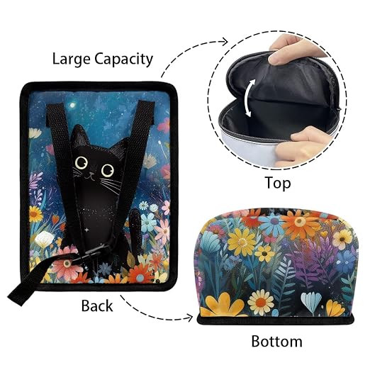 Talayituse Cat Daisy Flower Print Car Trash Can Portable Auto Garbage Bin Multifunctional Vehicle Interior Accessories with Adjustable Straps Universal Fit Truck SUV Sedan