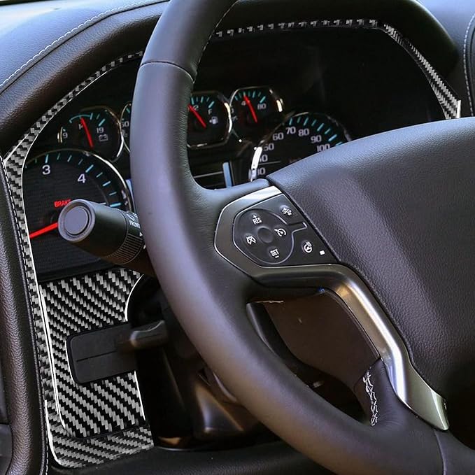 Real Premium Carbon Fiber Fit for Chevy Silverado/GMC Sierra 1500 2014-2018 for 2500/3500HD 2015-2019 Car Speedometer Trim Kit Dashboard Decals Sticker Decoration Auto Interior Accessories Cover Black