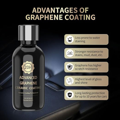20H Advanced Graphene Ceramic Coating for Cars, Ceramic Car Auto Detailing kit (70ml), 10+ Years of Long Lasting Protection,Ultra High Gloss,Apply After Car Wash & Paint Correction