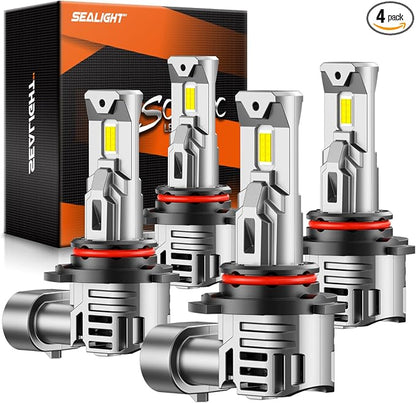 SEALIGHT 9005 9006 Bulbs Combo, 800% Brightness 100000LM, 6500K White Super Bright 9005/HB3 9006/HB4 Fog Light Bulbs, Plug and Play, Pack of 4