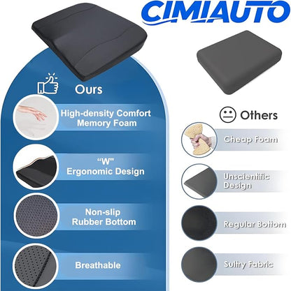Car Seat Cushion,Thickened Comfort Memory Foam Seat Cushions for Car and Office Chair - Sciatica & Lower Back Pain Relief, Driver Seat Pillow for Auto, Office Chair, Wheelchair Pad-Black