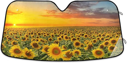 Sunflower Blooming Sunset Car Windshield Sun Shade Foldable UV Ray Sun Visor Protector Sunshade to Keep Your Vehicle Cool (55" x 27.6")