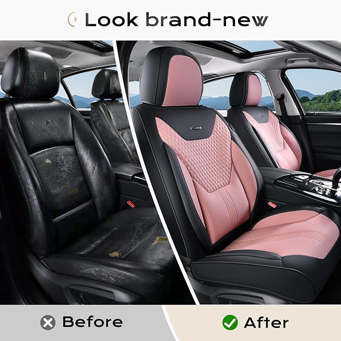 Coverado Car Seat Covers with Lumbar Support, Front Covers for Cars, Universal Automotive Seat Cover, Waterproof, Leather Car Seat Cushion, Interior Seat Protectors for Most Cars