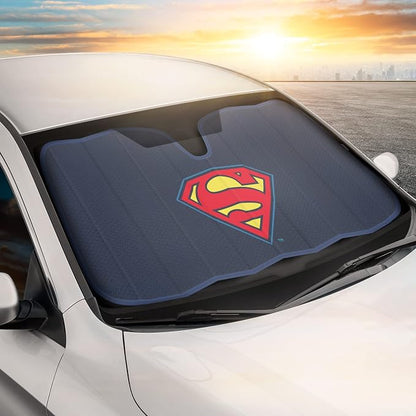 BDK New Superman 2022 Windshield Sunshade for Car Truck & SUV - Folding Car Sun Shade for Front Window, Auto Sun Visor Heat Protection, Sunscreen Blocks UV Rays and Keeps Vehicle Cool (58 x 27 Inch)