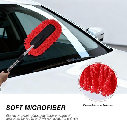 IPELY 3 Pack Large Red Microfiber Car Duster Exterior Scratch Free with Extendable, Car Duster Interior Multipurpose dust Cleaning