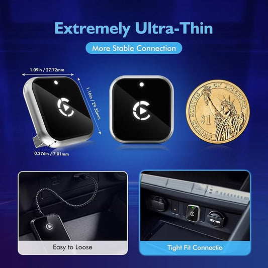 Mini L-Type & Ultra-Thin Wireless CarPlay Adapter, 2026 Upgraded Bluetooth Adapter, Plug and Play for iPhone, No Delay, Compatible with iOS 10+ & iPhone 6+, USB/Type C