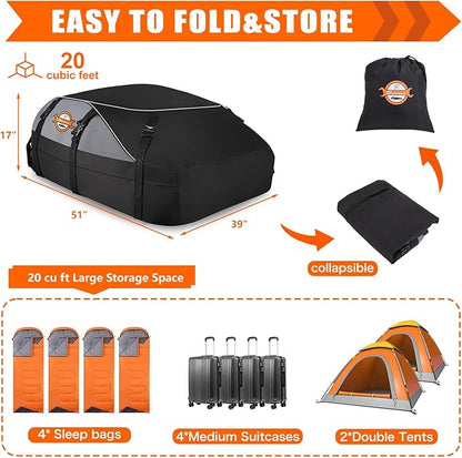 Sailnovo Rooftop Cargo Carrier Roof Bag, 20 Cubic feet Soft Waterproof Car Roof Bag fit Cars with/Without Rack, 6 Tie-Down Straps, 6 Door Hooks, Foldable Car Top Carrier for Road Trip Camping Travel