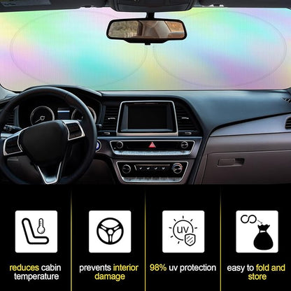 Windshield Sun Shade Foldable Car Front Window Covers for Car Accessories Sun Heat UV Rays Visor Protector Protection for Universal Cars SUV Truck (Rainbow)