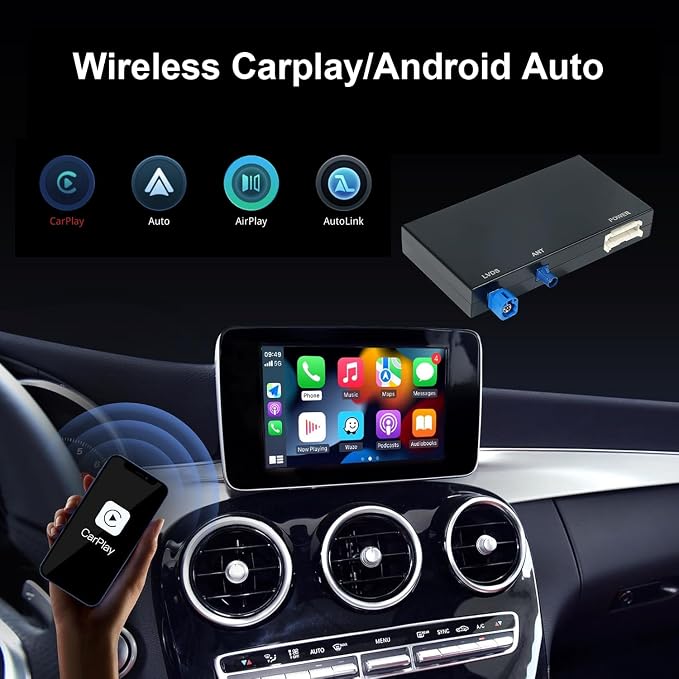 Wireless Carplay/Android Auto Adapter for Mercedes Benz A B CLA GLA C E ML GL GLK SLK, with NTG 5.0 System with Bluetooth, USB, Mirroring, Camera, Voice Control for Mercedes Benz Accessories