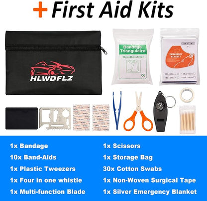 Car Emergency Kit with 2000A Car Battery Jump Starter- Car Roadside Emergency Kit, First Aid Kit, Tow Rope, Emergency Car Kit, Roadside Safety Tool Kit for Women, Men