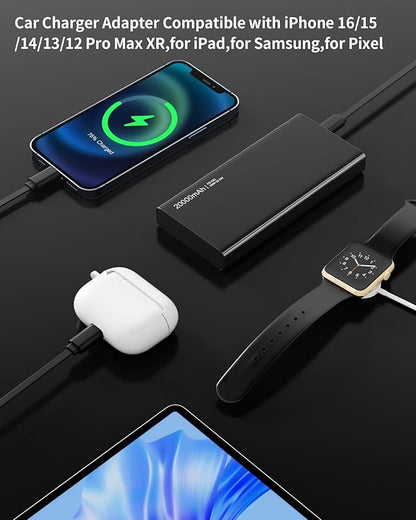BERTHALESS Retractable Car Charger, 4 in 1 Fast Charging Car Charger with USB-C & USB-A, Compatible with iPhone 17/16/15/14/13/12/11,Galaxy,Pixel,Car Accessories Gifts for Fathers Day,Husband,Men,Dad