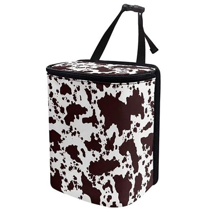 Brown Cow Print Trash Can for Car Portable Garbage Bag with Lid and Zipper Interior Auto Accessories Portable Trash Bin Hanging Backseat Cute Cowhide Multipurpose Multipurpose Trash Bags