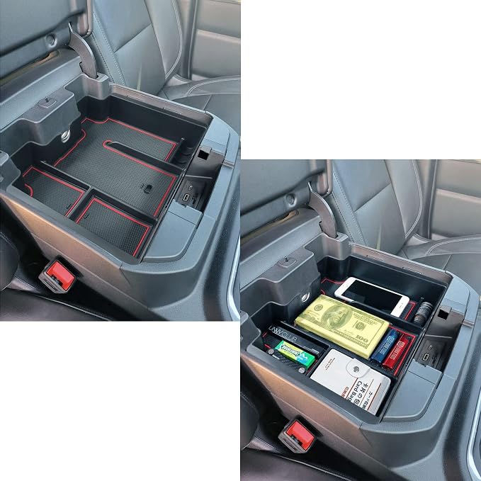 Full Size Center Console Organizer Tray Compatible with 2019-2022 Chevy Silverado/GMC Sierra 1500 and 2020-2022 2023 Silverado/Sierra 2500HD 3500HD Accessories -Full Console w/Bucket Seats ONLY, Red