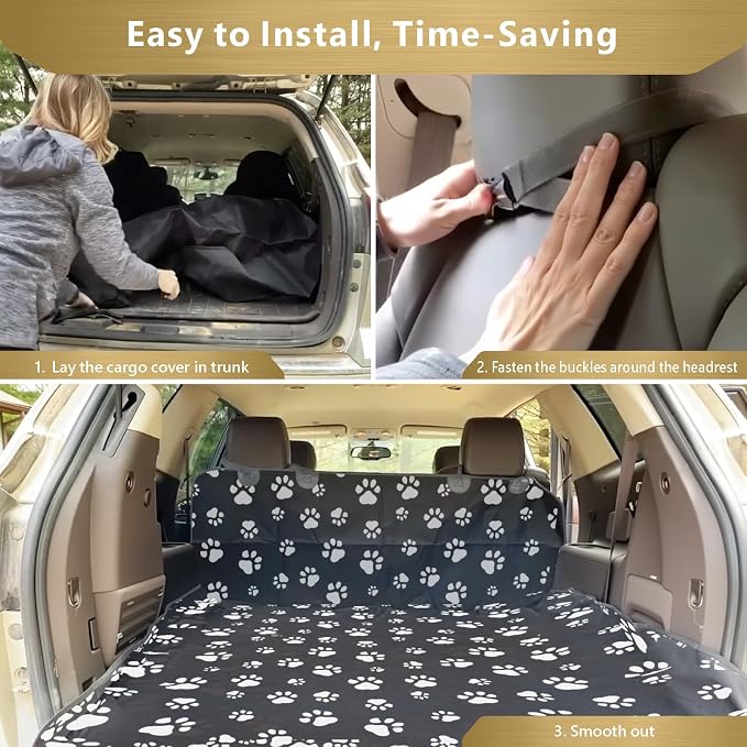 F-color SUV Cargo Liner for Dogs, Water Resistant Pet Cargo Cover Dog Seat Cover Mat for SUVs Sedans Vans with Bumper Flap Protector, Non-Slip, Large Size Universal Fit, Paw Print