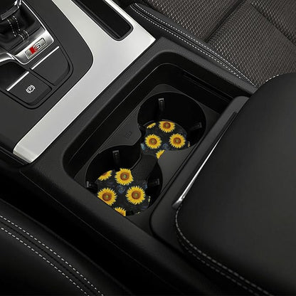 Sunflower Steering Wheel Cover Universal 14-15 Inch Breathable Anti Slip with 2 Pieces Car Coasters Sunflower Car Accessories Decor for Men Women