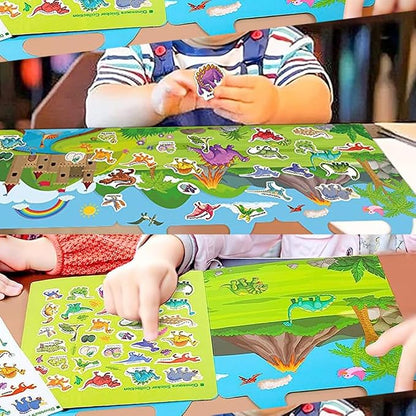 Reusable Sticker Book, Dinosaur Stickers Educational Learning Toys Travel Stickers Activity Books for Toddler Girls Boys Age 3+ Birthday Gifts