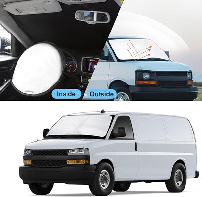 TINGLU Sun Shade for Chevrolet Express Cargo Van 1500, 3500, 4500, LS, LT Winter 1996-2025 2026 Accessories Windshield Sun Shade Window Shade UV Rays Protection Sun Visor Cover