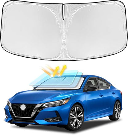for Nissan Sentra 2020-2025 Windshield Sun Shade - 4 Layers Car Sunshades for Front Windows Shade Cover Custom Fit Sentra Sun Visor Retractable Shade Blocks UV Rays Car Accessories
