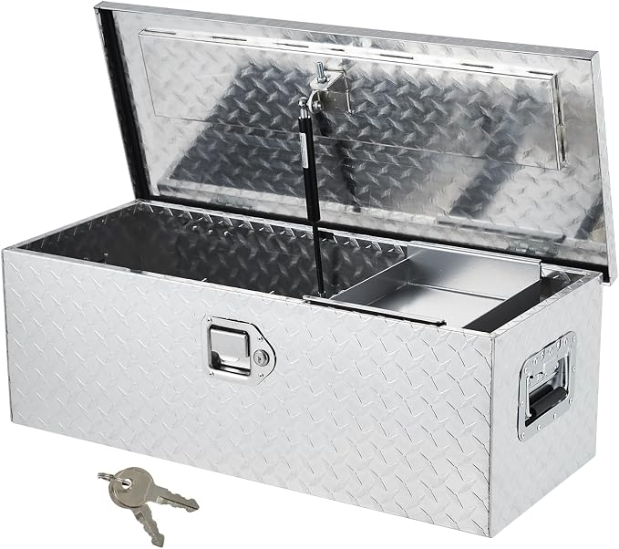 GarveeTech 30 in Aluminum Truck Tool Box, Truck Bed Storage Box with Security Lock and Wider Handles, Heavy Duty Waterproof Tool Box Organizer Chest for Pick Up Truck Rv Trailer - Silver